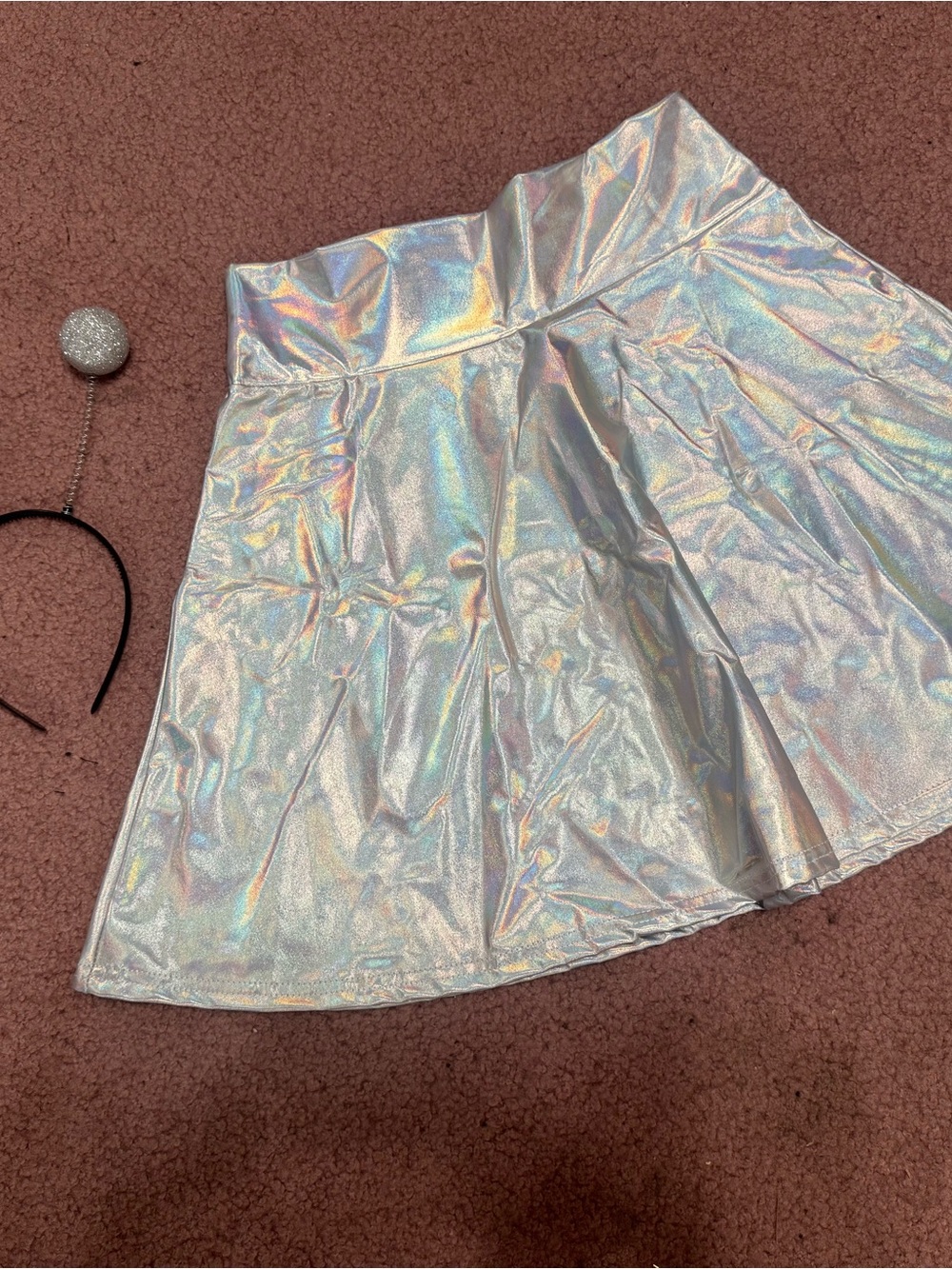 New S silver holographic metallic mini skirt alien headband costume festival